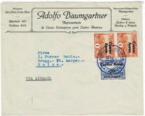 Costa Rica 1933 San Jose cancel on airmail cover to Switzerland