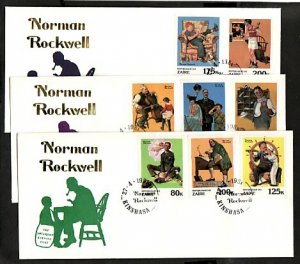 Zaire, Scott cat. 1005-1012. Rockwell`s Art. Young Scout. 3 First day covers. ^