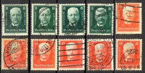 Germany Sc# B19-B20 (Assorted) Used lot/10 1927 Pres. Paul von Hindenburg