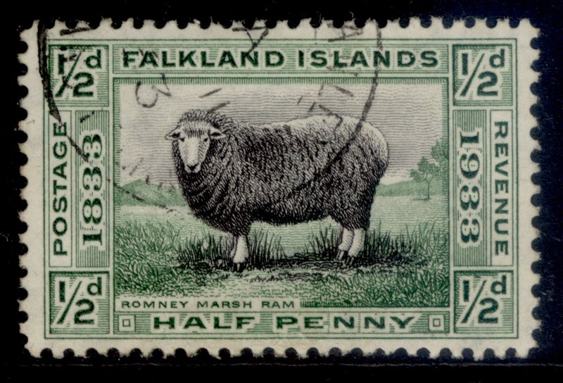 FALKLAND ISLANDS GV SG127, ½d black & green, FINE USED. Cat £13. CDS