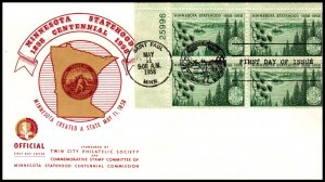 US 1106 Minnesota Statehood Plate Block Twin City Philatelic U/A FDC