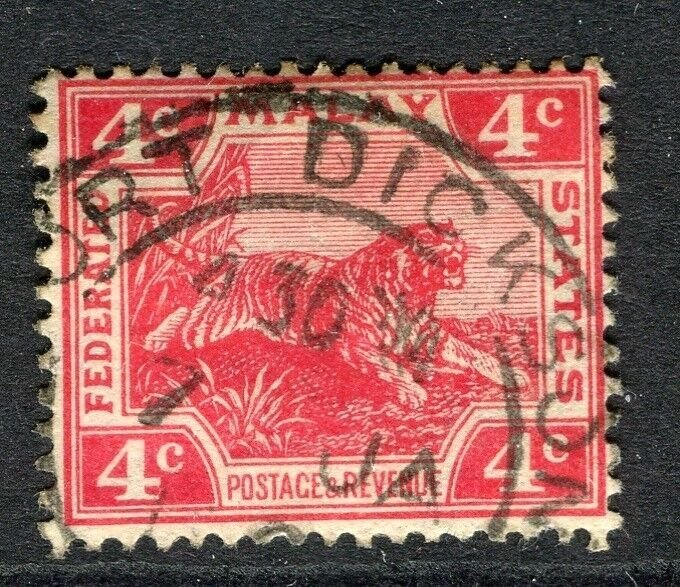 MALAYA; Early 1900s fine used Tiger issue 4c. nice Postmark, Port Dickson
