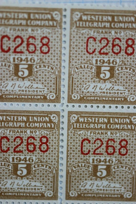 US Sc#16T114 Booklet Pane Western Union Telegram Co 5c MNH