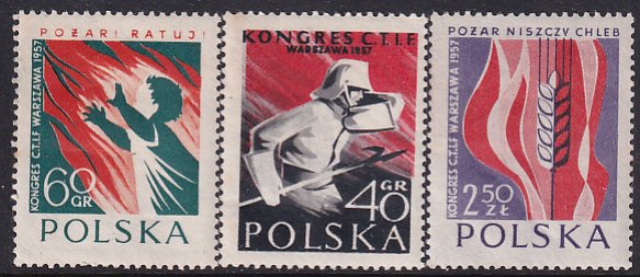 Poland 1957 Sc 786-8 Warsaw International Fire Brigade Conference Stamp MNH