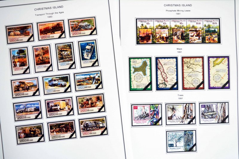 COLOR PRINTED CHRISTMAS ISLAND 1958-2010 STAMP ALBUM PAGES (94 illustr. pages)