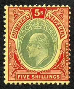 SOUTHERN NIGERIA SG42 1907-11 5/- green and red/yellow fresh M/M