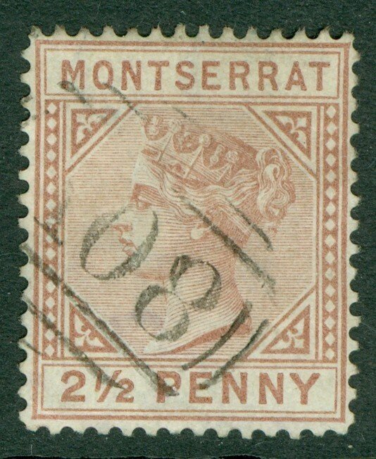 SG 4 Montserrat 1880. 2½d red-brown, watermark CC. Very fine used. Good colour..