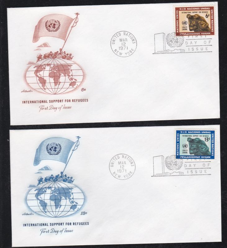U.N. - New York # 216-217, International Support for Refugees, First Day Cover