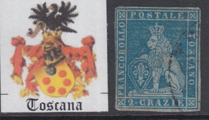 ITALY - TOSCANA 1851 - n. 5b - 2 crazie azzurro vivo su azzurro  cv 720$