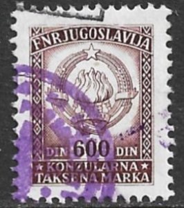 YUGOSLAVIA 1961 600d Consular Fee Revenue BFT.9 VFU