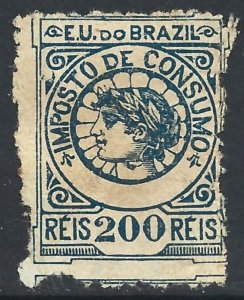 Brazil 1900 Revenue CONSUMPTION 200r BLUE instead of Green Var. Forbin ERROR #108a-