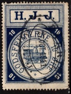 Vintage Denmark Revenue Stamp 10 Ore H.J.J. Horsens Juelsminde Jernbane Used