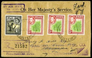 Fiji Stamps Early Registered Cover Backstamped 4 Times