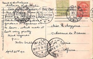 ac6724 -  SOUTH AUSTRALIA  - Postal History - POSTCARD to TUNIS via SUEZ !  1910