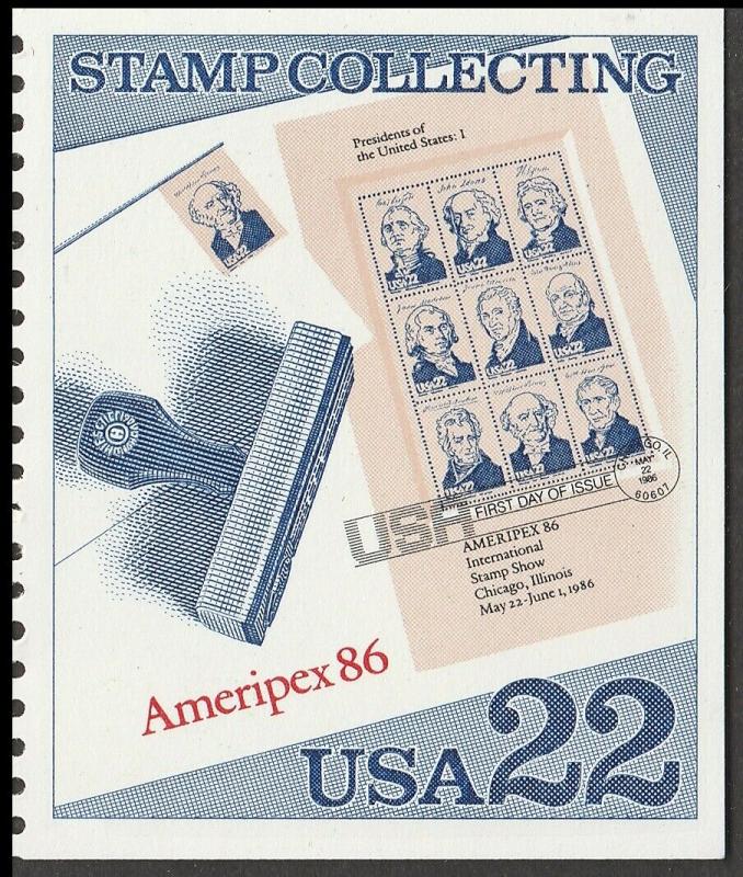 US 2198-2201 2201a Ameripex 86 Stamp Collecting 22c pane set (4 stamps) MNH 1986