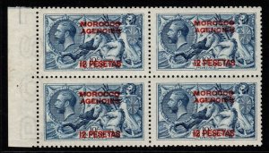 MOROCCO AGENCIES SG141 1914 12p on 10/= BLUE BLOCK OF 4 MNH(PAPER ADHESION)