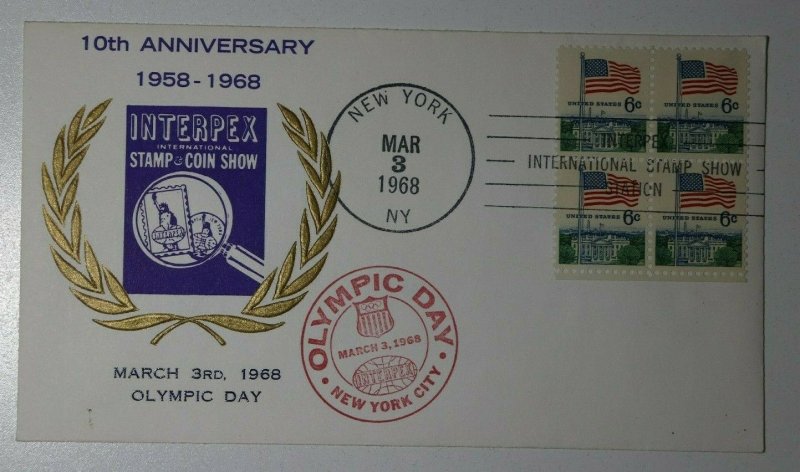 INTERPEX 10th Anniv Olympic Day NYC NY 1968 Philatelic Expo Cachet Cover