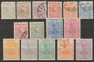 Iran 1898 Sc 104-7,109-19 partial set MH*/used/MNG some disturbed gum