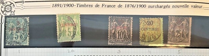 French Morocco Scott 1, 2a, 3, 4, 5 used