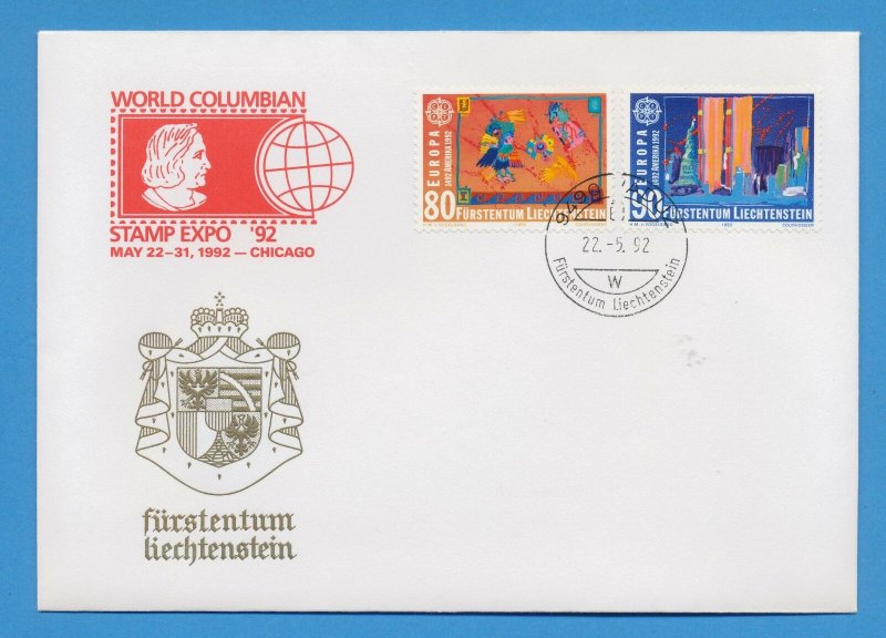 LIECHTENSTEIN - scott 979-980  FDC - EUROPA - World Columbian Stamp Expo 92