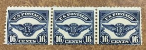 C5 Airmail from 1923  MNH strip of 3 16 c Dark Blue   SC $390