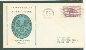 US 772 1935 3c Charter Oak; Connecticut tercentenary on an addressed first day cover with a Linprint.