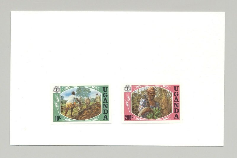 Uganda #393-394 World Food Day, UN, Bananas 2v Imperf Proofs on Card