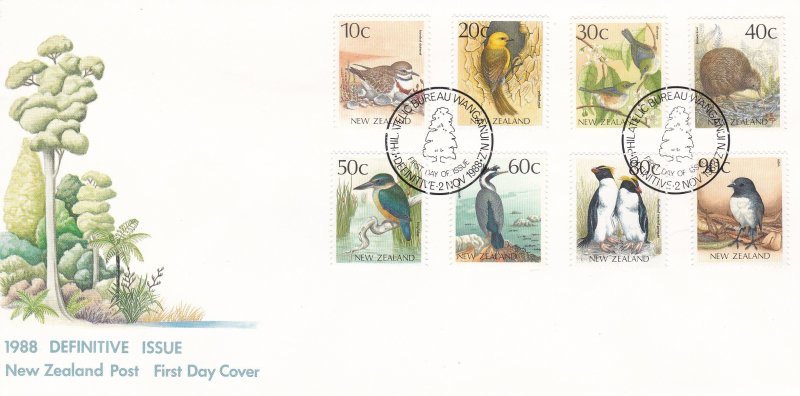 New Zealand # 920-923, 925-927, 929, Birds, Nov. 2, 1988 Issues First Day Cover