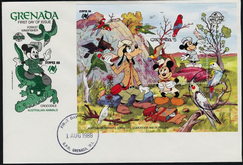 Grenada 1647 on FDC - Disney, Birds, Parrots