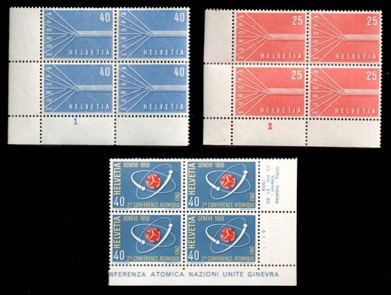 SWITZERLAND Helvetia 1957 Sc 363-364, 369 MNH Complete Set of Plate Blocks CV$17