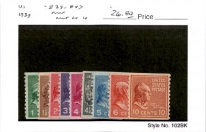 United States Postage Stamp, #839-847 Mint LH, 1939 Presidents (AP)