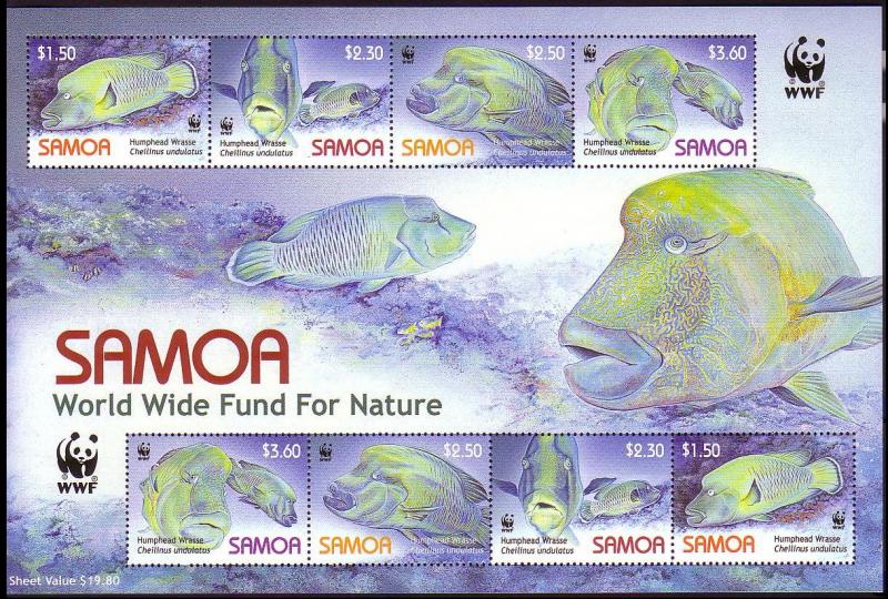 Samoa WWF Humphead Wrasse Sheetlet of 2 sets SG#MS1182 MI#1034-1037 SC#1092a-d