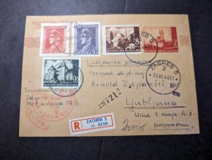 1944 Registered Independent State of Croatia Cover Zagreb to Ljubljana