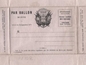 France BALLON MONTE 1870 Letter-Sheet Algeria 20c Pink Paper PROPAGANDA MA1035