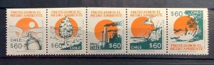 Chile 1992 Scott 997a strip of 5 MNH - Environmental Protection D/S. N.20