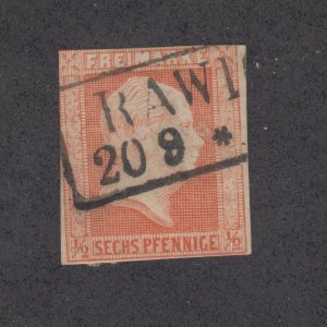 Prussia Sc 10 used 1859 ½sg orange King, RAWICZ cancel