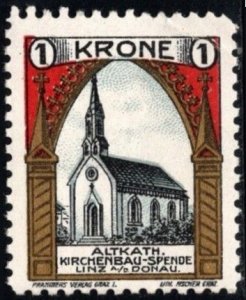 Vintage Germany Charity Poster Stamp 1 Krone Linz Church Restoration MNH