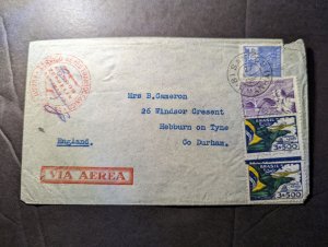 1935 Brazil Airmail Cover Manha to Hebburn on Tyne Durham England