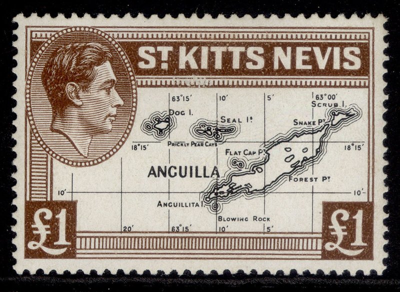 ST KITTS-NEVIS GVI SG77f, £1 black & brown, M MINT. Cat £19.