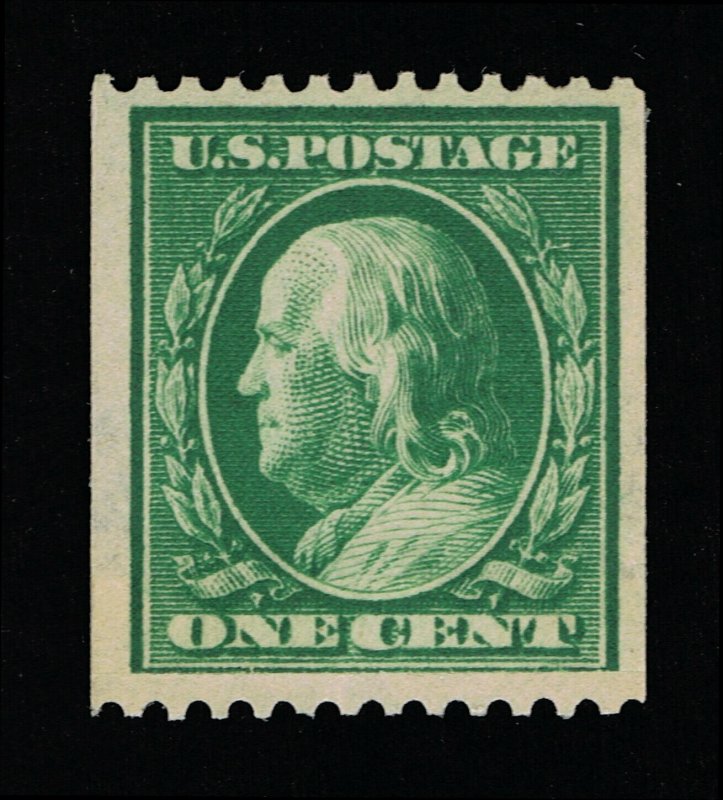 GENUINE SCOTT #385 VF-XF MINT OG NH 1910 GREEN PERF-12 SL-WMK COIL SINGLE #12276