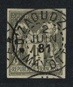 Mayotte 1 Fr Olive sur paille canc '2 Juin 1881' Certified?? 1881 Canc