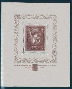 LIECHTENSTEIN, RARE SOUVENIR SHEET, VADUZ 1934, NEVER HINGED,  CERTIFICATE!