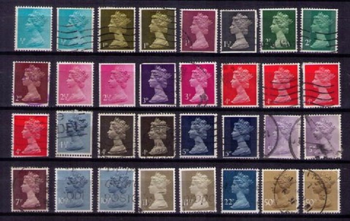 SG Great Britain Machin Lot Queen Elizabeth II Used With Duplicates (32 ea )F-VF