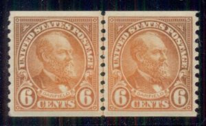 US #723 6¢ Garfield, Joint Line Pair, og, NH, Superb