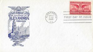 1949 Air Mail FDC, #C40, 6c Alexandria, Ioor