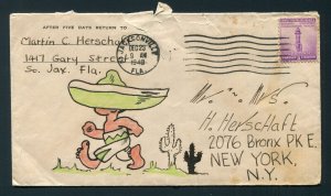 1940 Hand Drawn Little Boy in a Big Hat - Jacksonville, Florida to New York, NY