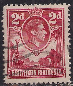 Northern Rhodesia 1938 - 52 KGV1  2d Carmine Red used SG 32  ( G1155 )