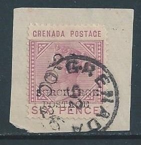 Grenada #J6 Used On Piece 6p Queen Victoria Issue Surcharged