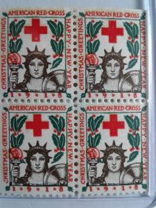 1918 CHRISTMAS SEALS BLOCK OF 4 MINT NEVER HINGED GEMS !! GREAT FIND !!