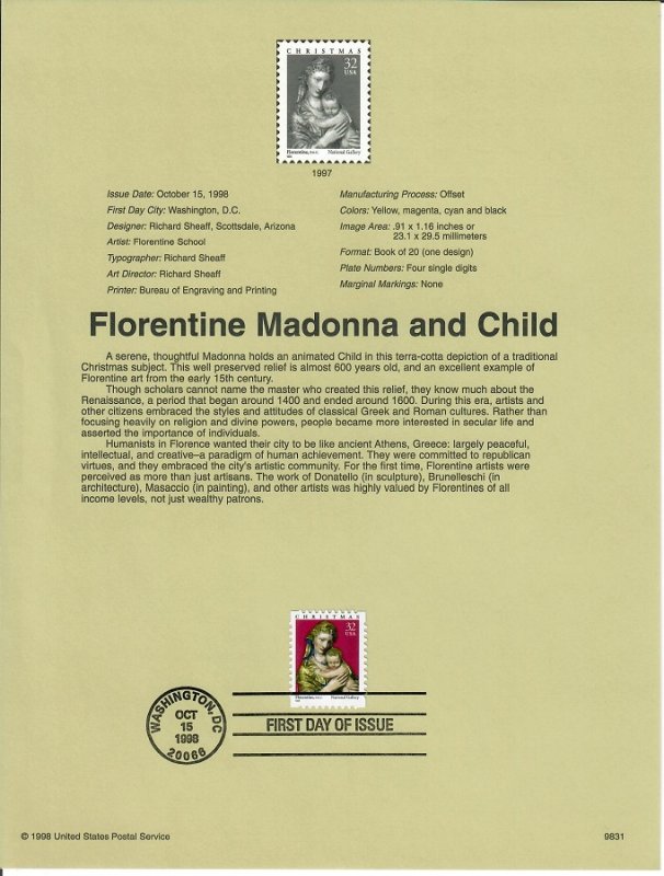 US SP1284 Madonna and Child Souvenir Page #3244